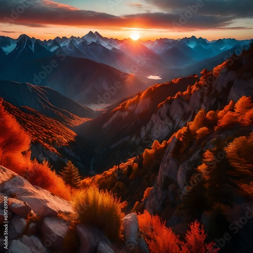 nice landscape with mountains and clouds at sunset time