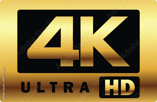 4K High Resolution golden sign | video resolution |Golden 4K icon, 4K ultra HD, logotype symbol