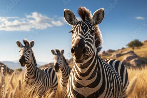 Generative AI Image of a Group of African Zebras in the Savanna