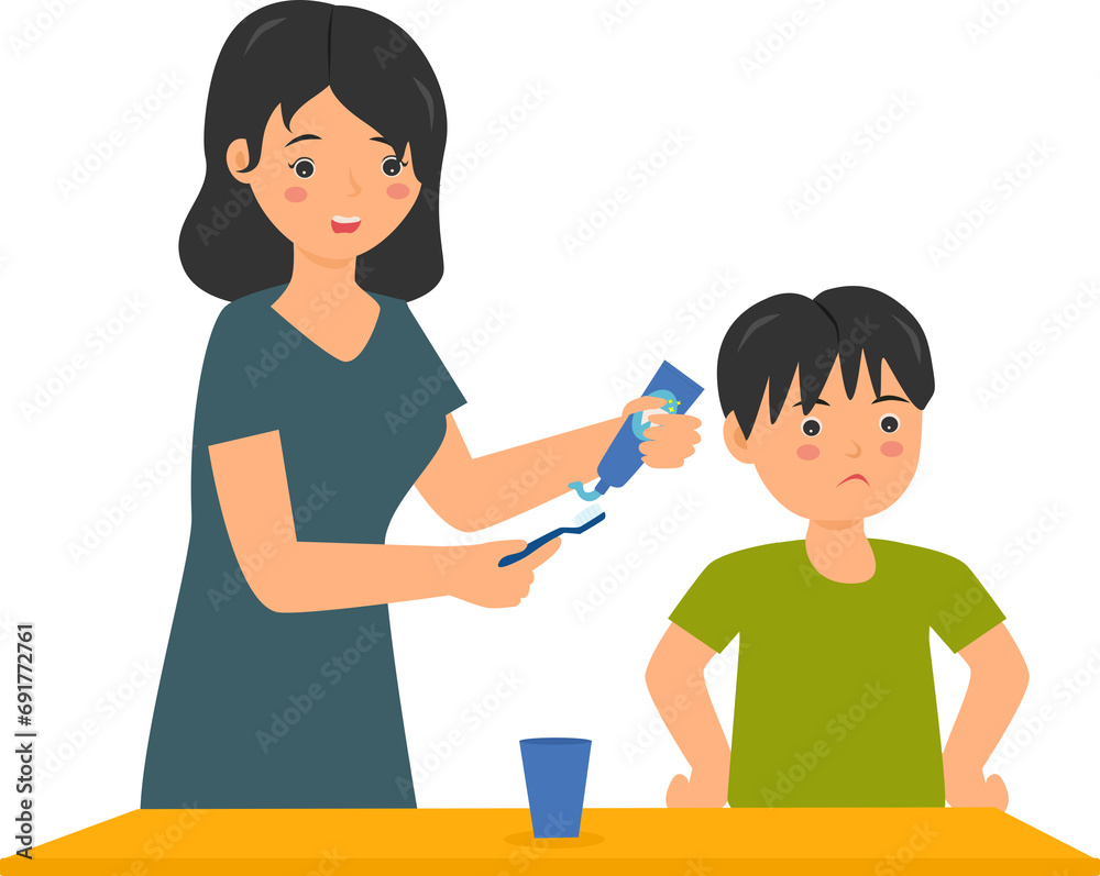 The boy doesn't want to brush his teeth. The boy doesn't want to brush his teeth.