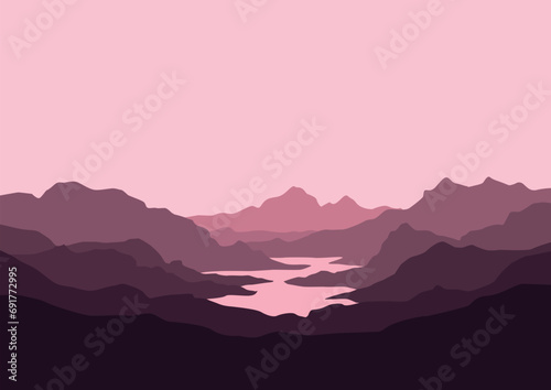 landscape with river. Vector illustration in flat style
