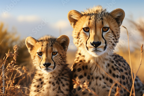 Generative AI Image of Wild Animal Cheetahs in the Meadow