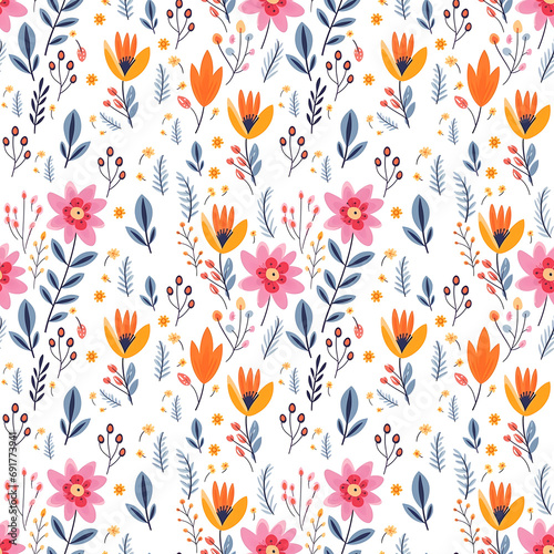 Floral seamless background. Elegant and beautiful seamless small flowers and plants pattern template for textile, gift wrappers, wallpaper, greeting card, wedding invitation, and etc