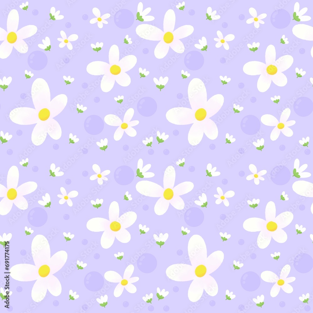 seamless pattern with flowers daisy and bubble of blossom wrapping paper concept 