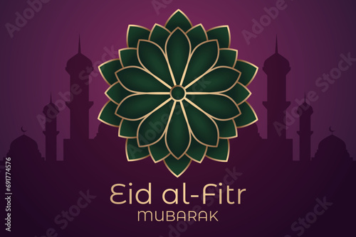 Eid Mubarak Islamic New Year background with candles and moon
