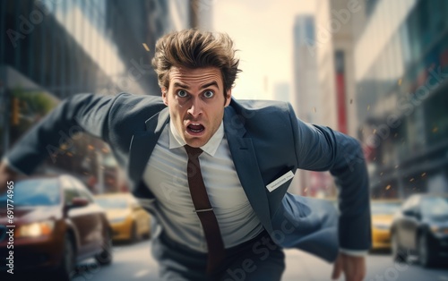 A businessman in a suit run...