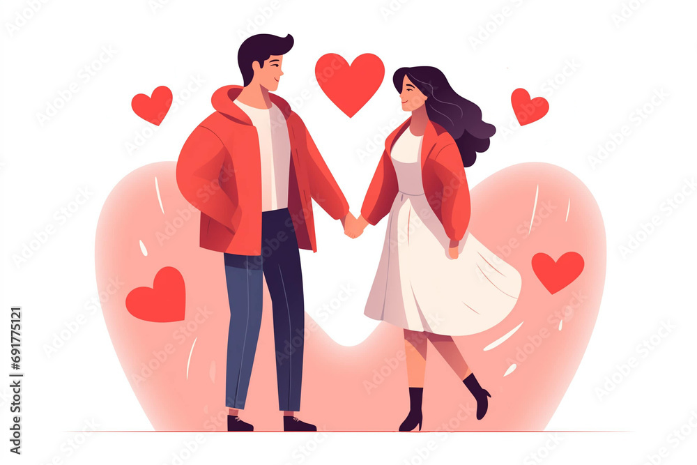 Cute caucasian couple in love. Happy Valentine's Day. Man and woman embracing each other affectionately. White background. Cute caucasian couple in love. Happy Valentine's Day. Man and woman embracing each other affectionately. White background.