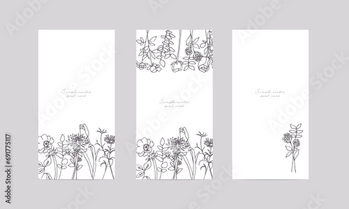 手描きの草木イラスト。草木のベクター背景ハガキテンプレート。植物のナチュラルイメージポストカードセッHand drawn grass and trees illustration. Grass vector background postcard template. Natural image of plants postcard set.