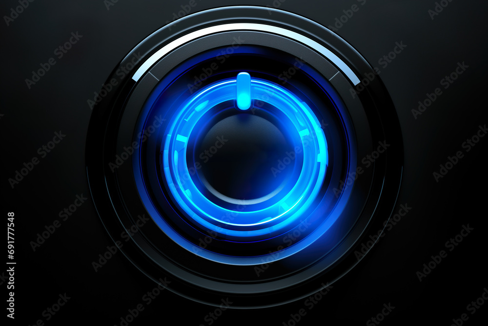 Power start button or ignition launching button with blue light Power start button or ignition launching button with blue light