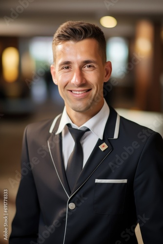 Hotel worker welcoming guests