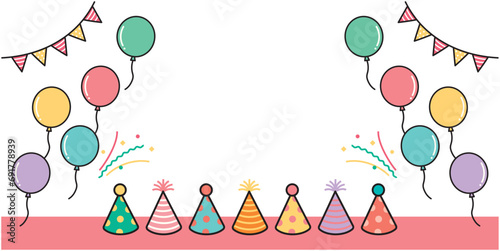 パーティーのかわいい背景素材　風船　ガーランド　パーティーハット