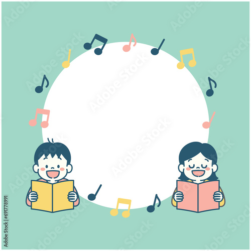 合唱する子どものイラスト背景素材　正方形　シンプル