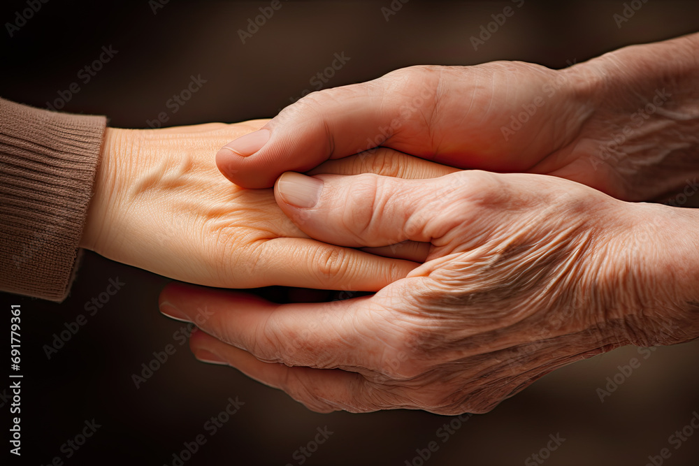 Fototapeta premium An elderly and young woman holding the hands