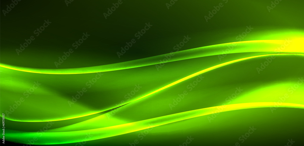 Dynamic waves in ethereal glow of neon lights. Concept merges fluidity of motion with vibrant allure of neon, crafting entrancing backdrop that embodies both vitality and futuristic sophistication Dynamic waves in ethereal glow of neon lights. Concept merges fluidity of motion with vibrant allure of neon, crafting entrancing backdrop that embodies both vitality and futuristic sophistication
