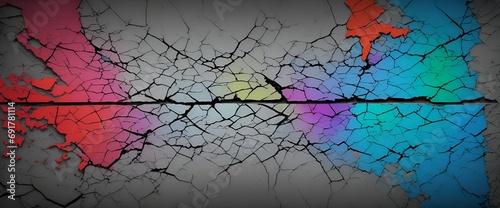 Cracked paint on the wall. 3 d illustration - abstract colorful rainbow background. Best design for your ad, poster, flyer. Abstract texture background