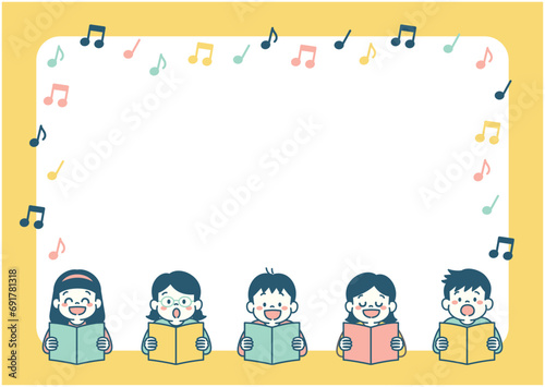 みんなで歌を歌う子どものイラスト背景素材　シンプル