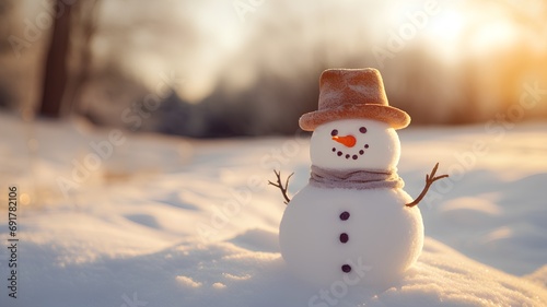 Cute snowman in winter scene © Ai