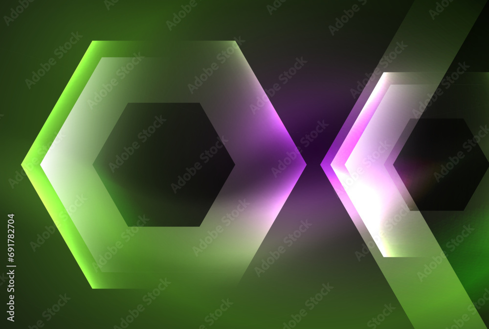 Arrow hexagon neon light glowing shapes background. Vector illustration For Wallpaper, Banner, Background, Card, Book Illustration, landing page