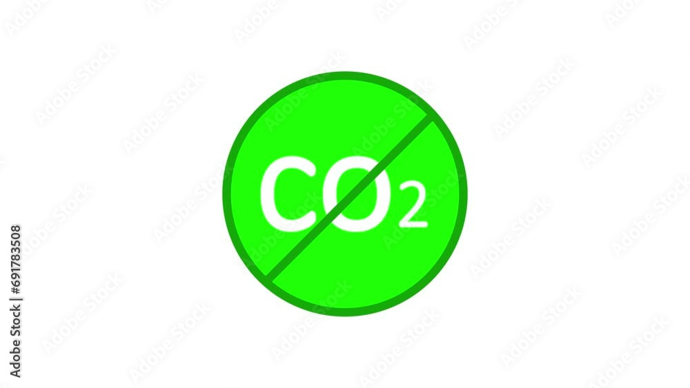 Ecological stop co2 emissions sign on white background green color shape animation. Ecological stop co2 emissions sign on white background green color shape animation.