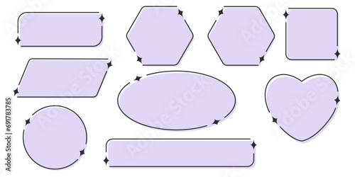 Set of frames for comments, headlines, quotes, chat, blog, notes. Purple background. Speech bubbles. Communication concept.