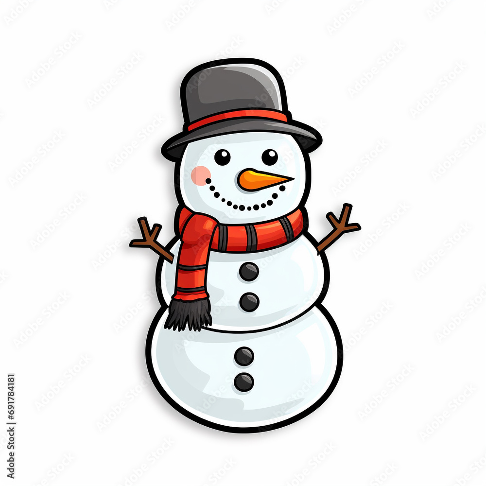 Snowman illustration, Christmas, sticker concept