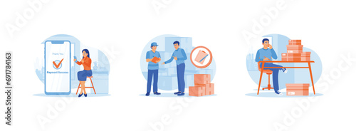 Order Confirmation concept. Make online transactions using the application. The warehouse manager signs the bill of lading—a businessman writing and confirming the order by phone. Set Trend Modern