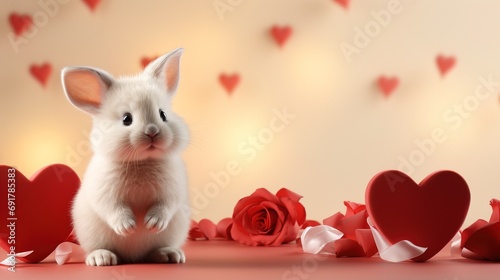 Valentine's Day blank space with cute dragon gift boxes, roses, red heart, background generative ai. © sun