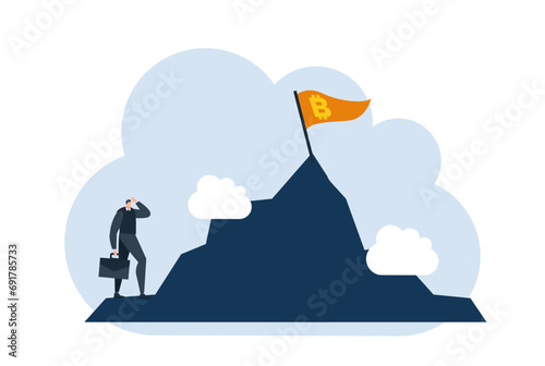 businessman with bitcoin digital money coin currency flat illustration