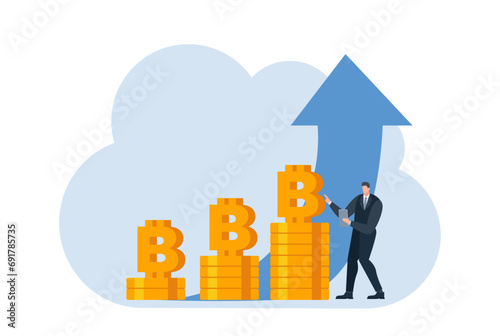 businessman with bitcoin digital money coin currency flat illustration