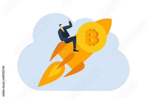 businessman with bitcoin digital money coin currency flat illustration