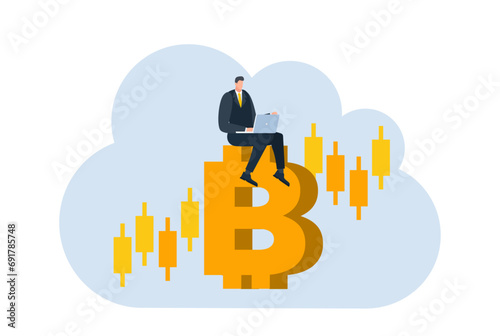 businessman with bitcoin digital money coin currency flat illustration