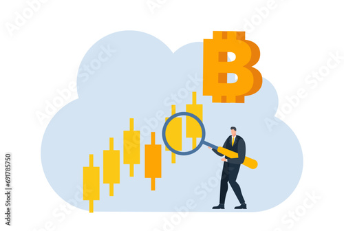 businessman with bitcoin digital money coin currency flat illustration