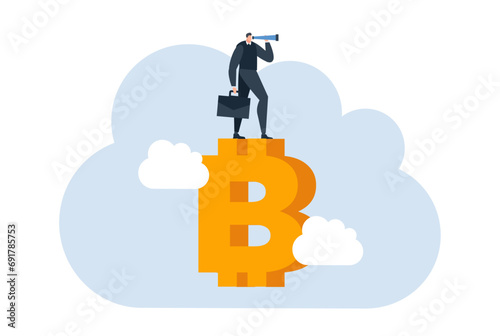 businessman with bitcoin digital money coin currency flat illustration