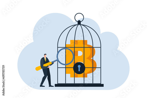 businessman with bitcoin digital money coin currency flat illustration