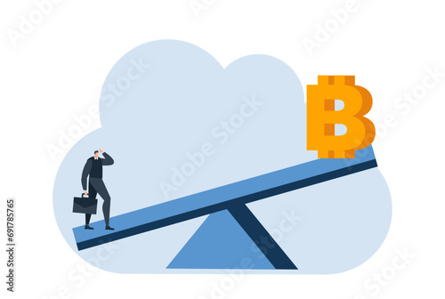 businessman with bitcoin digital money coin currency flat illustration