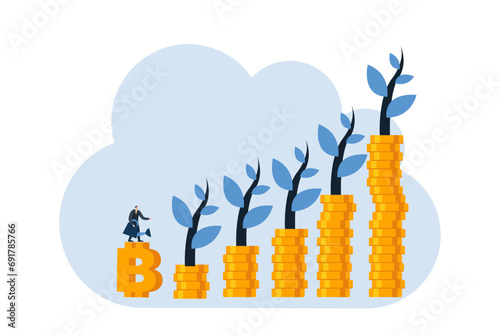 businessman with bitcoin digital money coin currency flat illustration