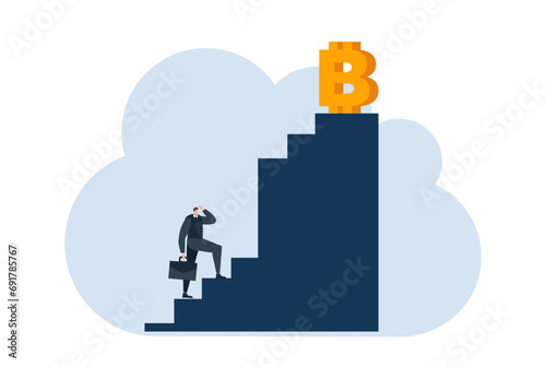 businessman with bitcoin digital money coin currency flat illustration