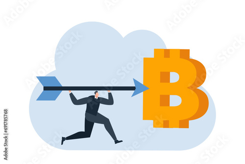businessman with bitcoin digital money coin currency flat illustration