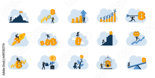 businessman with bitcoin digital money coin currency flat illustration