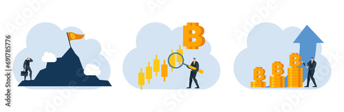 businessman with bitcoin digital money coin currency flat illustration