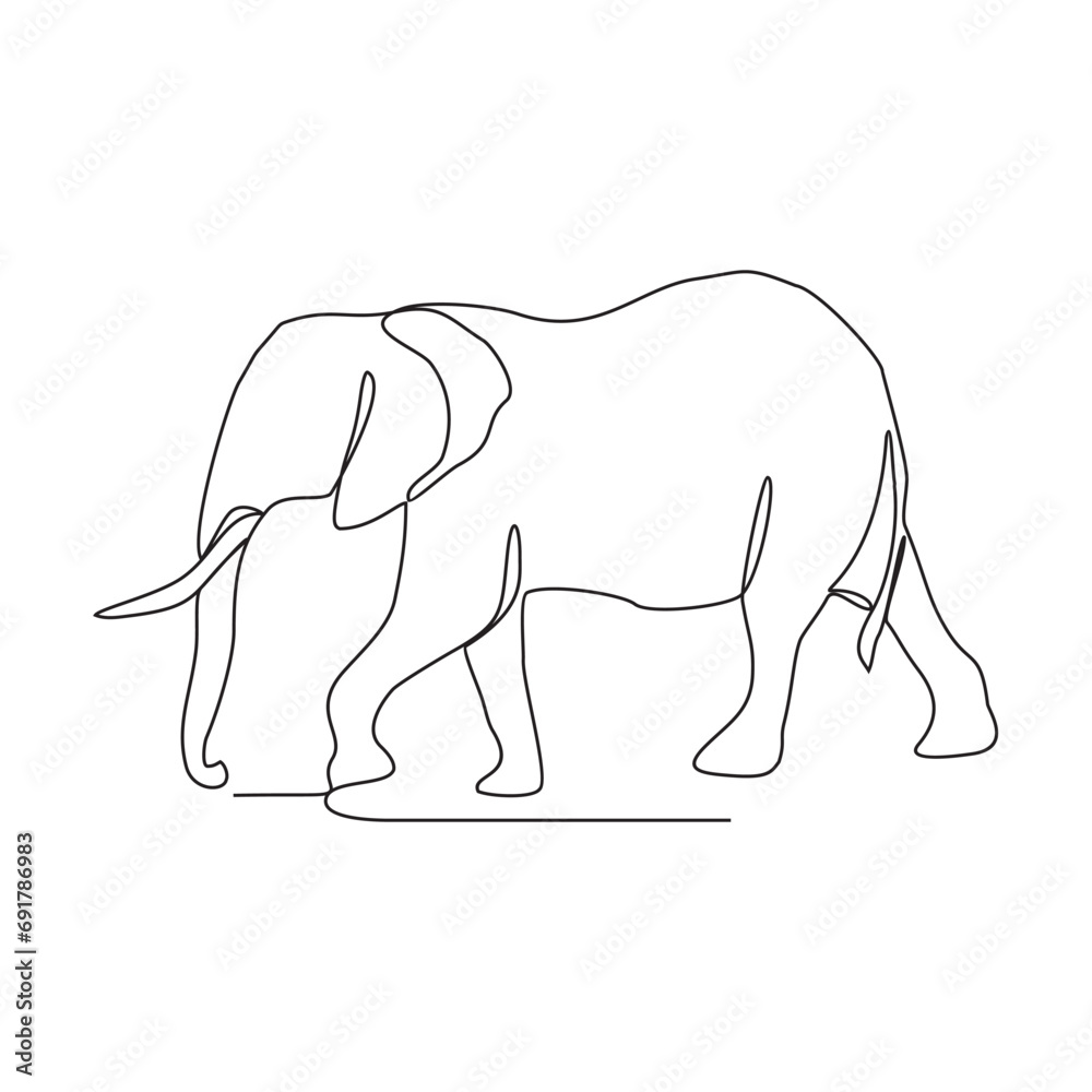 One continuous line drawing of Elephants in the vast savanna are looking for food vector illustration. Animal activity design illustration simple linear style vector concept. Animal Wildlife design .