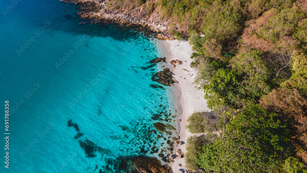 Koh Samet Island Thailand, aerial drone view from above at the Samed Island in Thailand.