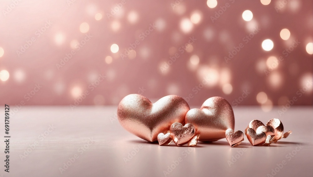 Valentine's day abstract minimal background with rose gold bokeh light and copy space. Valentine's day abstract minimal background with rose gold bokeh light and copy space.