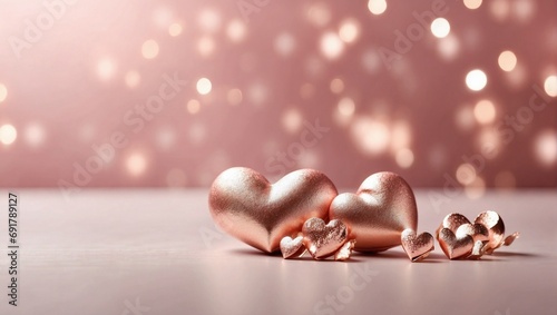 Valentine's day abstract minimal background with rose gold bokeh light and copy space.