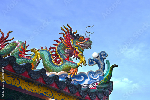 Traditional dragon statue on Chinese temple roof