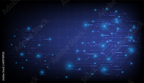 Circuit board technology, blue circuit board background vector Modern technology circuit board texture background design. Flowing waves.