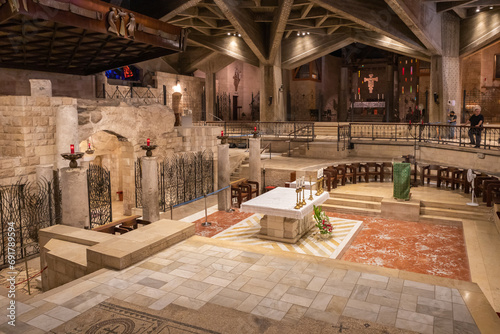The central part of the main hall of the Church of the Annunciation in the Nazareth city in northern Israel photo