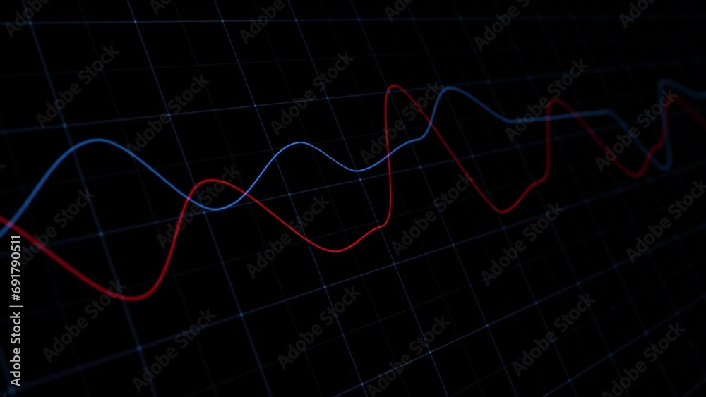 A simple blue and red business curve graphs loop motion on black background.