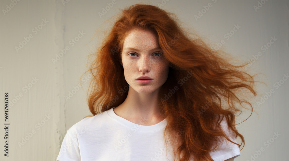 Portrait of a red-haired girl with freckles on her face Portrait of a red-haired girl with freckles on her face
