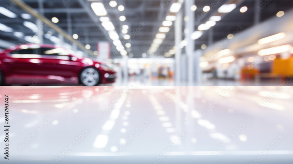 Blurred image of car showroom for background usage. Can be used for display or montage your products.